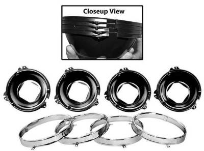 HEADLIGHT MOUNTING BUCKET SET WITH CHROME RINGS